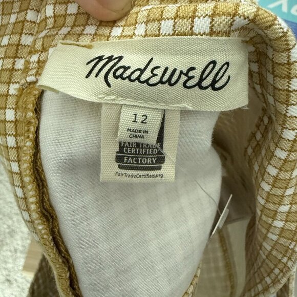 Madewell Women's Gold Mini Check Denim Supercrop Tank Top Sweetheart Neck Sz 12 - Picture 9 of 10